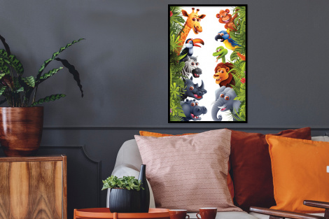 Poster mit Rahmen - Dschungel - Tiere - Jungen - Mädchen - Giraffe - Elefant - Kinder - Vertikal-thumbnail-2