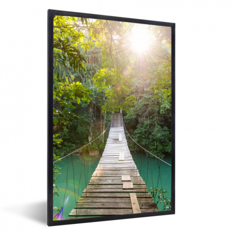 Poster mit Rahmen - Dschungel - Wasser - Brücke - Natur - Pflanzen - Vertikal-1