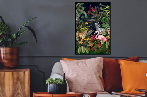 Poster met lijst - Jungle dieren - Natuur - Jongens - Meisjes - Flamingo - Zebra - Staand-thumbnail-2