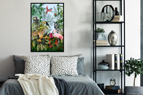 Poster mit Rahmen - Dschungel - Natur - Jungen - Mädchen - Kinder - Zebra - Flamingo - Vertikal-4