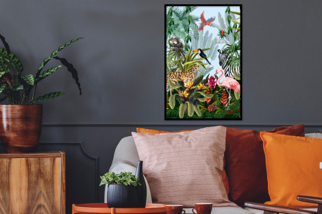 Poster mit Rahmen - Dschungel - Natur - Jungen - Mädchen - Kinder - Zebra - Flamingo - Vertikal-2