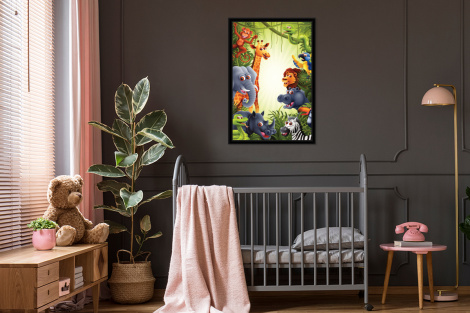 Poster mit Rahmen - Dschungel - Jungen - Mädchen - Baby - Elefant - Löwe - Giraffe - Vertikal-thumbnail-3