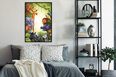 Poster mit Rahmen - Dschungel - Jungen - Mädchen - Baby - Elefant - Löwe - Giraffe - Vertikal-thumbnail-4