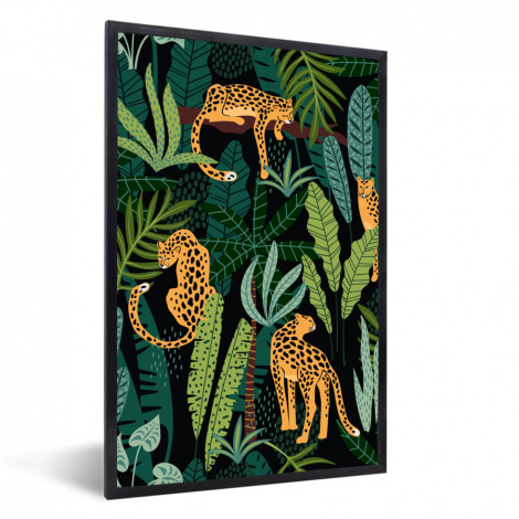 Poster mit Rahmen - Dschungel - Panther - Muster - Jungen - Mädchen - Pflanzen - Vertikal-thumbnail-1