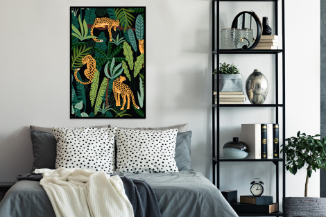 Poster mit Rahmen - Dschungel - Panther - Muster - Jungen - Mädchen - Pflanzen - Vertikal-thumbnail-4