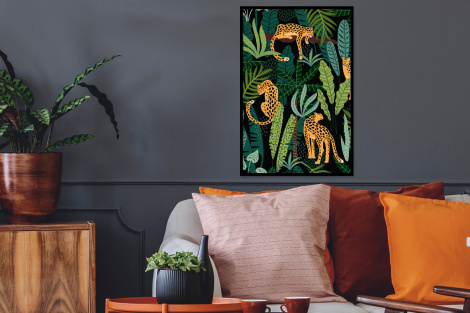 Poster mit Rahmen - Dschungel - Panther - Muster - Jungen - Mädchen - Pflanzen - Vertikal-thumbnail-2