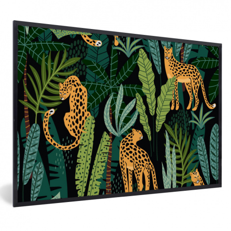 Poster mit Rahmen - Dschungel - Panther - Muster - Jungen - Mädchen - Pflanzen - Horizontal