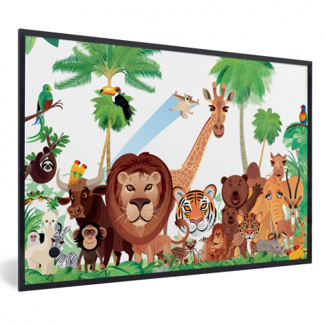 Poster mit Rahmen - Wilde Tiere - Dschungel - Löwe - Tiger - Mädchen - Kinder - Jungen - Horizontal-1