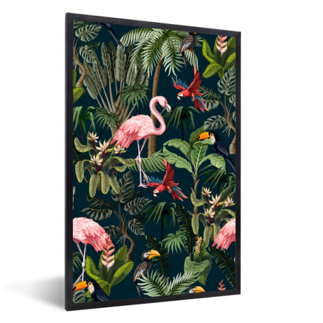 Poster met lijst - Jungledieren - Patroon - Kinderen - Flamingo - Papegaai - Kids - Staand-1