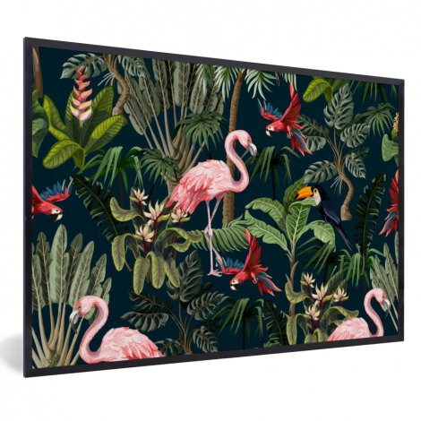 Poster mit Rahmen - Jungtiere - Muster - Kinder - Flamingo - Papagei - Kinder - Horizontal