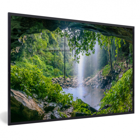 Poster mit Rahmen - Dschungel - Regenwald - Wasser - Wasserfall - Pflanzen - Horizontal-1