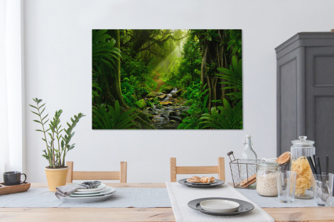 Canvas schilderij - Jungle - Water - bladeren - Zon-4