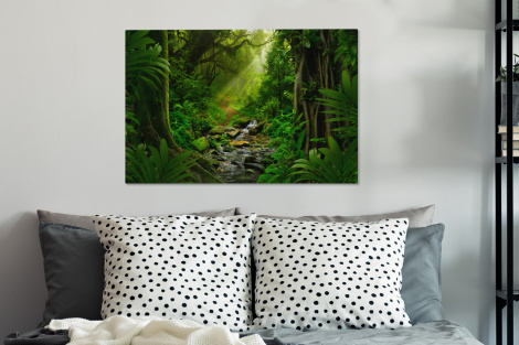 Canvas schilderij - Jungle - Water - bladeren - Zon-3