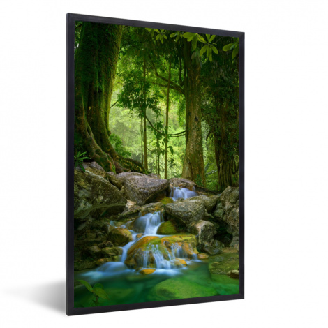 Poster mit Rahmen - Dschungel - Steine - Wasser - Natur - Pflanzen - Vertikal
