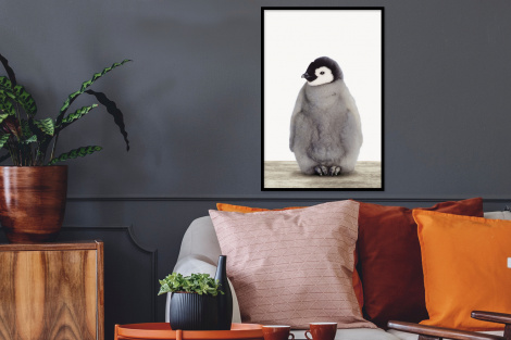 Poster mit Rahmen - Kinder - Pinguin - Grau - Tiere - Mädchen - Jungen - Vertikal-2