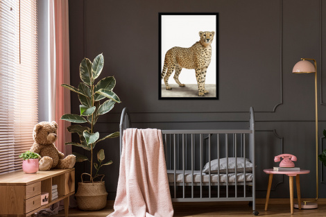 Poster mit Rahmen - Leopard - Tiere - Weißer Hintergrund - Kinder - Jungen - Mädchen - Vertikal-3