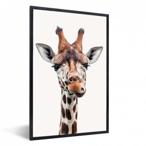 Poster mit Rahmen - Jungen - Giraffe - Tiere - Kopf - Porträt - Kind - Mädchen - Vertikal-1
