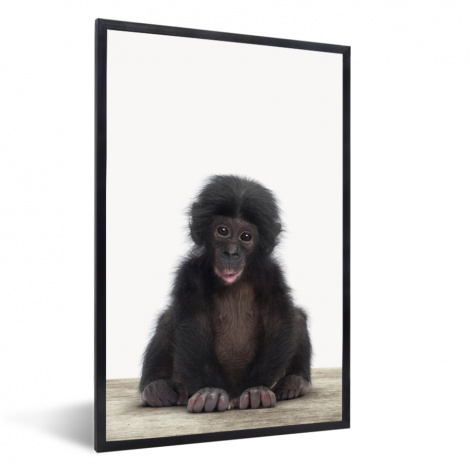Poster mit Rahmen - Kind - Affe - Schimpanse - Babytiere - Jungen - Mädchen - Vertikal-1