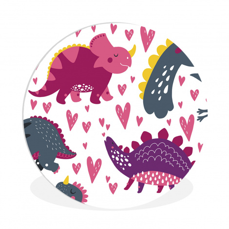 Muurcirkel - dino-hart-patronen-roze-meisjes-dinosaurus-1