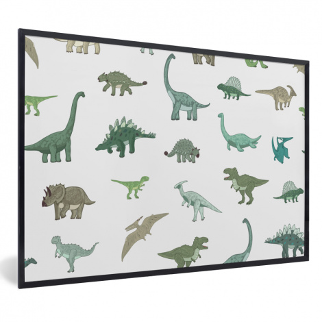 Poster met lijst - Dinosaurus - Groen - Jongens - Bruin - Kind - Patronen - Liggend-thumbnail-1
