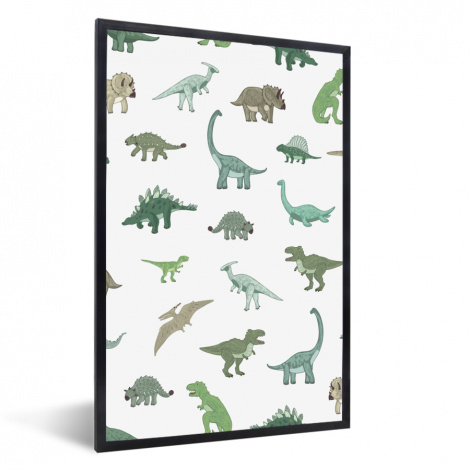 Poster met lijst - Dinosaurus - Groen - Jongens - Bruin - Kind - Patronen - Staand-thumbnail-1