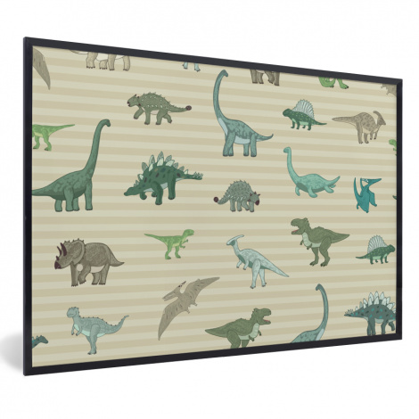 Poster met lijst - Dinosaurus - Bruin - Groen - Jongens - Meisjes - Kinderen - Liggend-1