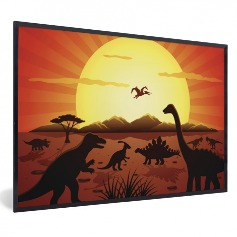Poster met lijst - Dino - Zon - Natuur - Tekening - Kinderen - Jongens - Liggend-thumbnail-1