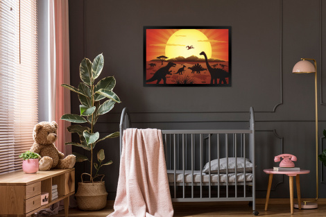 Poster mit Rahmen - Dino - Sonne - Natur - Zeichnung - Kinder - Jungen - Horizontal-3