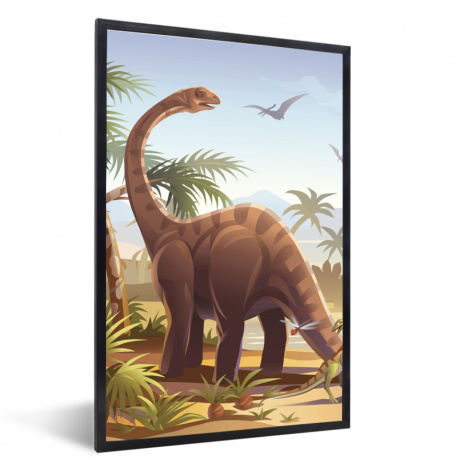 Poster mit Rahmen - Dinosaurier - Landschaft - Tropisch - Kinder - Jungen - Vertikal-thumbnail-1