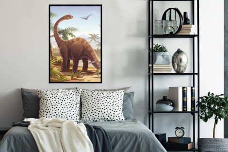 Poster mit Rahmen - Dinosaurier - Landschaft - Tropisch - Kinder - Jungen - Vertikal-thumbnail-4