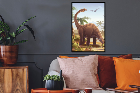 Poster mit Rahmen - Dinosaurier - Landschaft - Tropisch - Kinder - Jungen - Vertikal-thumbnail-2