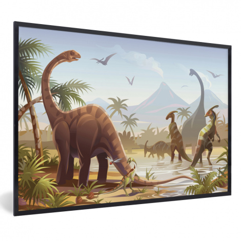 Poster met lijst - Dinosaurus - Landschap - Tropisch - Kinderen - Jongens - Liggend