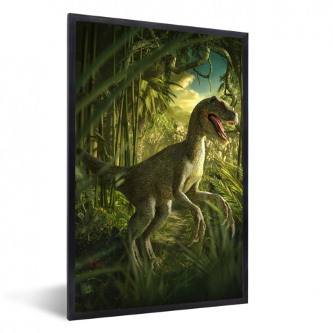 Poster mit Rahmen - Dinosaurier - Pflanzen - Grün - Illustration - Kinder - Jungen - Vertikal-thumbnail-1