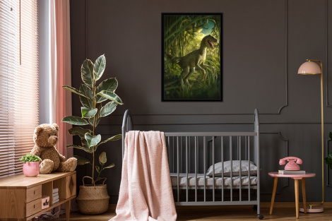 Poster mit Rahmen - Dinosaurier - Pflanzen - Grün - Illustration - Kinder - Jungen - Vertikal-3