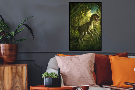 Poster met lijst - Dinosaurus - Planten - Groen - Illustratie - Kinderen - Jongens - Staand-2