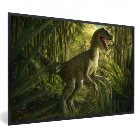Poster mit Rahmen - Dinosaurier - Pflanzen - Grün - Illustration - Kinder - Jungen - Horizontal
