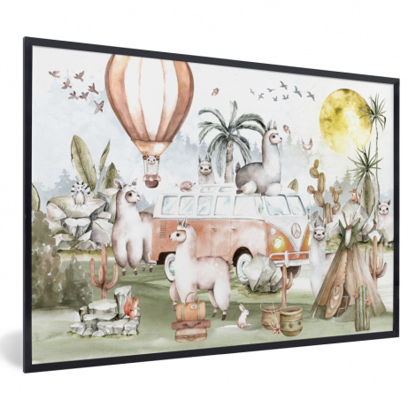 Poster mit Rahmen - Alpaka - Tiere - Kinder - Heißluftballon - Horizontal-thumbnail-1