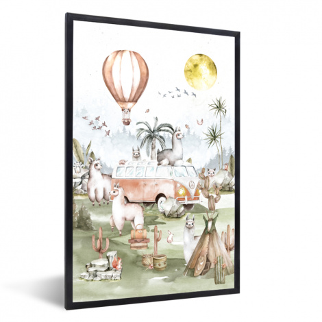 Poster mit Rahmen - Alpaka - Tiere - Kinder - Heißluftballon - Vertikal-thumbnail-1