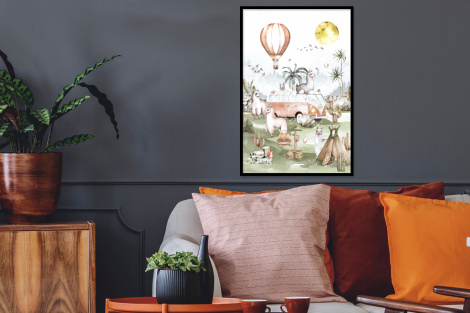 Poster mit Rahmen - Alpaka - Tiere - Kinder - Heißluftballon - Vertikal-2