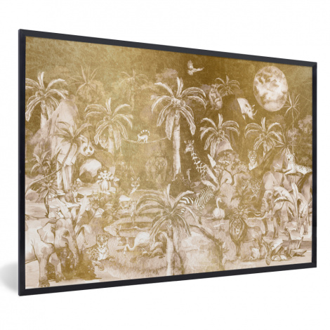 Poster mit Rahmen - Dschungel - Gold - Kinder - Pflanzen - Tiere - Horizontal