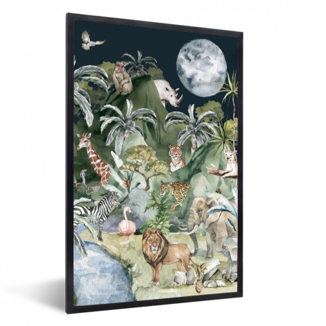 Poster mit Rahmen - Kinder - Dschungel - Natur - Tiere - Pflanzen - Vertikal-thumbnail-1