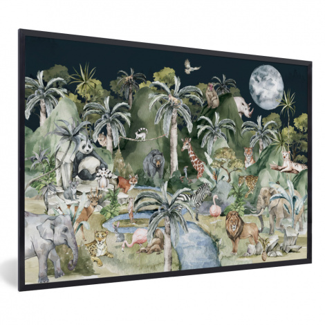 Poster mit Rahmen - Kinder - Dschungel - Natur - Tiere - Pflanzen - Horizontal-1