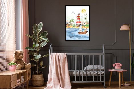 Poster mit Rahmen - Strand - Tiere - Kinder - Leuchtturm - Vertikal-thumbnail-3