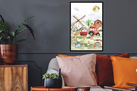 Poster mit Rahmen - Bauernhof - Traktor - Kinder - Tiere - Vertikal-2