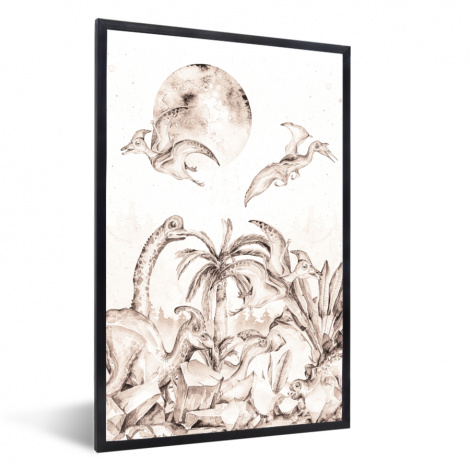 Poster mit Rahmen - Dino - Kinder - Dschungel - Pflanzen - Vertikal-1