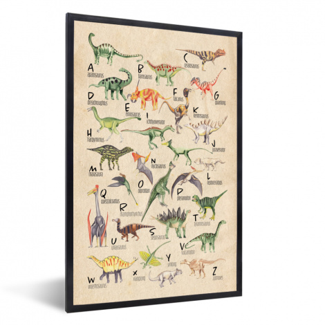 Poster met lijst - Alfabet - Dino - Dinosaurus - Educatief - Retro - Kinderen - Staand-1