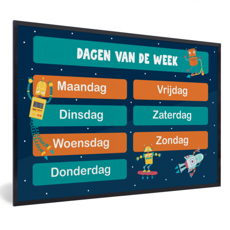 Poster mit Rahmen - Kindergarten - Bildung - Tage - Jungen - Mädchen - Kinder - Blau - Kind - Horizontal
