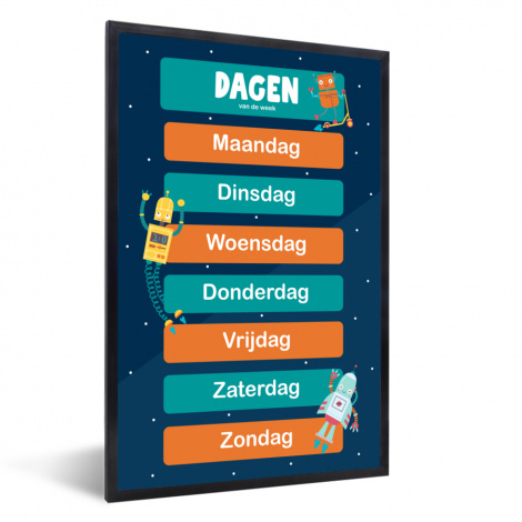 Poster mit Rahmen - Kindergarten - Bildung - Tage - Jungen - Mädchen - Kinder - Blau - Kind - Vertikal-1