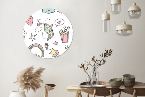 Muurcirkel - Patronen - Eenhoorn - Kinderen - Meisjes - Regenboog - Pastel-3