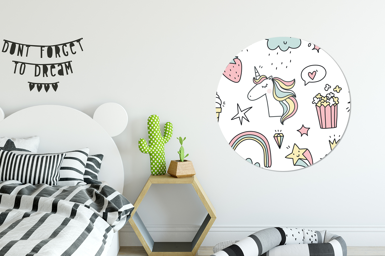 Muurcirkel - Patronen - Eenhoorn - Kinderen - Meisjes - Regenboog - Pastel-2